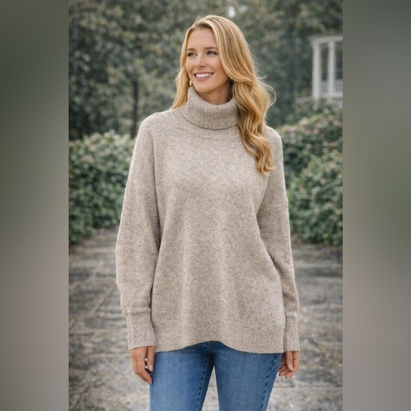 Vince Camuto Sweaters - Vince Camuto Sequin Turtleneck Sweater XL Beige Oatmeal Sparkle Knit NWT